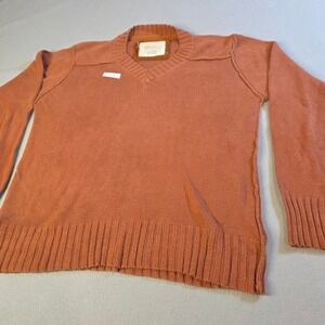Natural Reflections Mens V-Neck Sweater Rust Orange Ramie Cotton Knit Size M